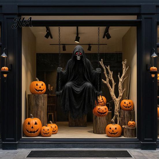 Forniture per Feste Spettrali Halloween Zucca/Scheletro Mietitore Adesivi per Finestra, Decalcomanie Statiche Rimovibili, Pellicola Resistente in PVC Impermeabile Horror