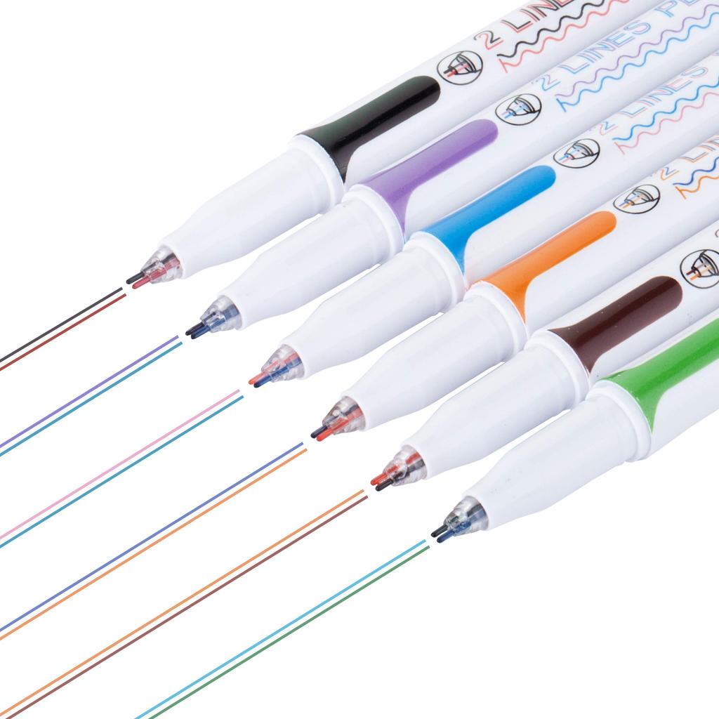 Double Line 6 Assorted Outline 2 Color 2 Line 2 Line 3D Drawing 3D Writing 2 Line Double Line Marker Double Line Pen for Art Mr. Pen- Pen, Pack,