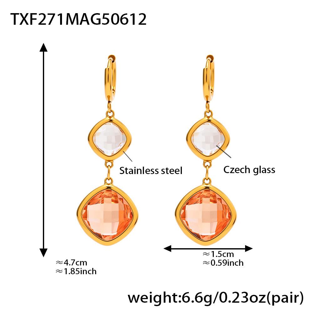Qiong Yao European-American Style Square Czech Glass Stone Earrings