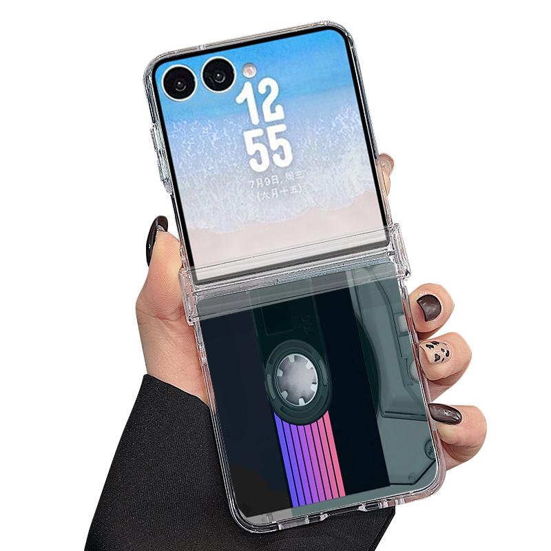 Creative Audio Tape Print Case For Samsung Galaxy Z Flip 8 7 6 5 4 Flip8 Flip7 Flip6 Magnetic For Magsafe Clear PC Hard Folding Phone Cover