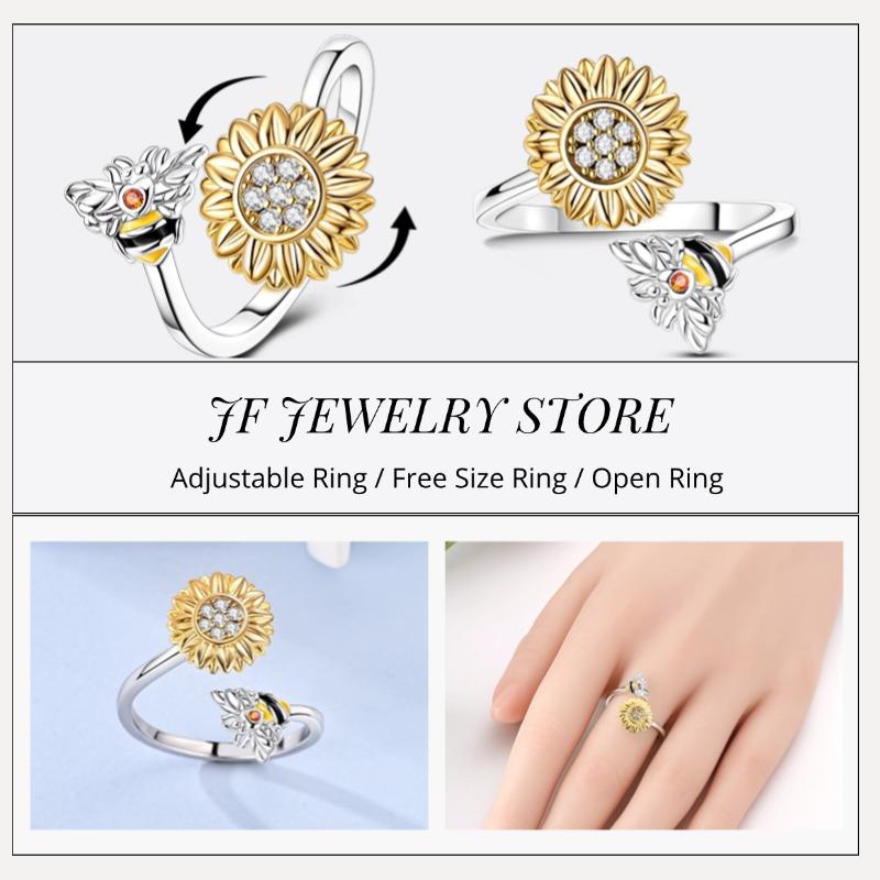 Free Size Ring For Women S925 Silver Original Blue Eyes Dragon Bee Shell Cherry Adjustable Rings Clover Chain Open Ring Jewelry