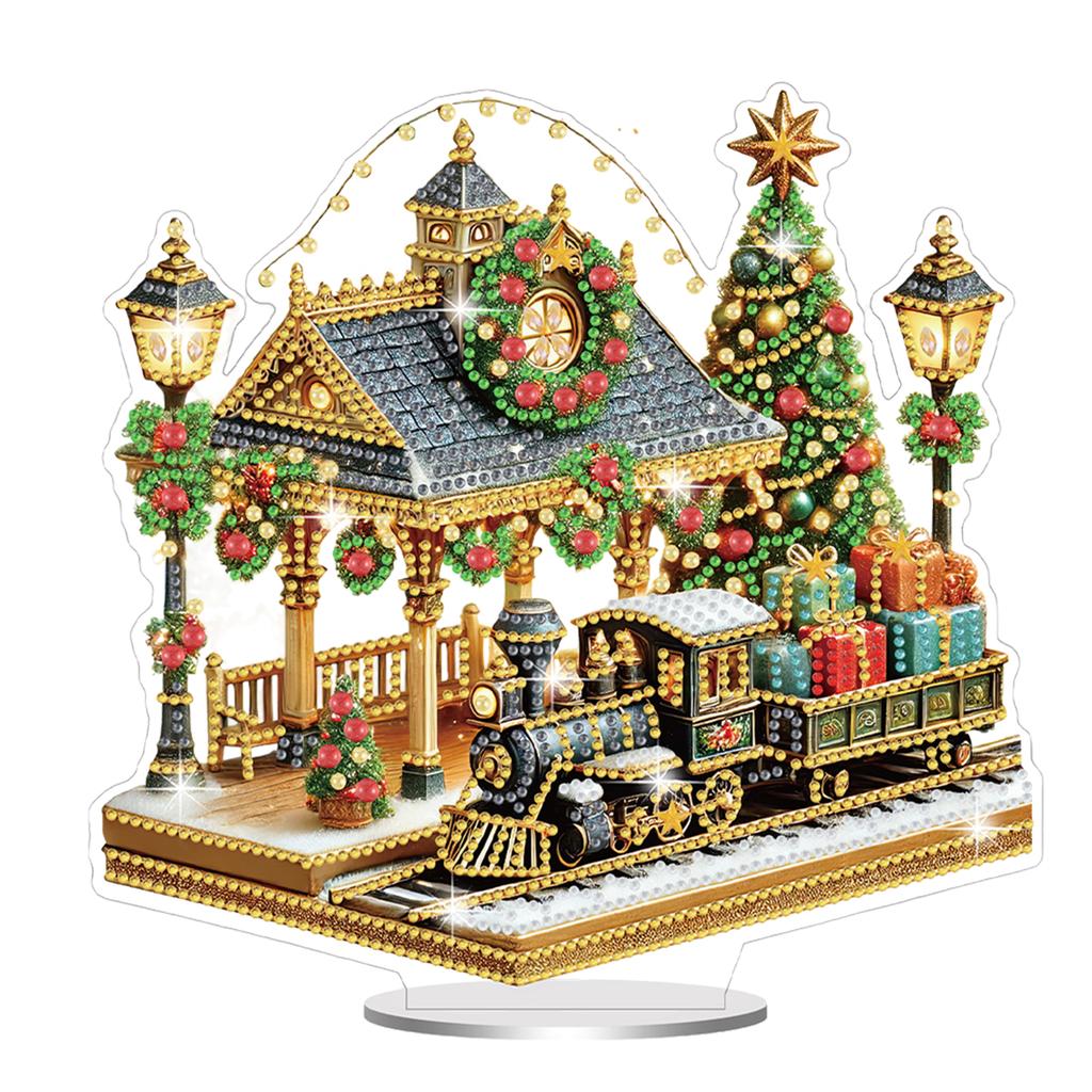 Acrylic 2D/Flat Christmas DIY Diamond Painting Desktop Ornaments Kit 5D DIY Diamond Art Tabletop Decorations for Adults Beginner