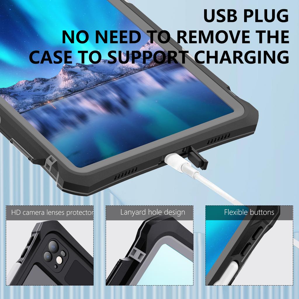 SHELLBOX Für iPad Pro 11 (2024) Wasserdichtes Gehäuse IP68 Unterwasser-Schutzhülle für stoßfestes Tablet