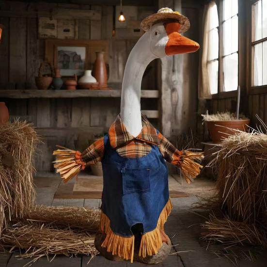 Porch Goose Outfit Turkey/Scarecrow/Santa Clothes Fits 23 Inch Cement Plastic Goose Statue for Harvest Autumn Thanksgiving Christmas Yard Patio Decor