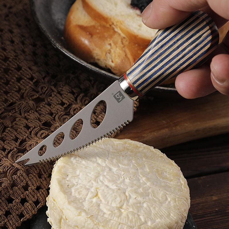 High-End Titanlegierung Käsemesser mit blauem Holzgriff - Westliches Tafelgeschirr Butter- und Marmeladenmesser