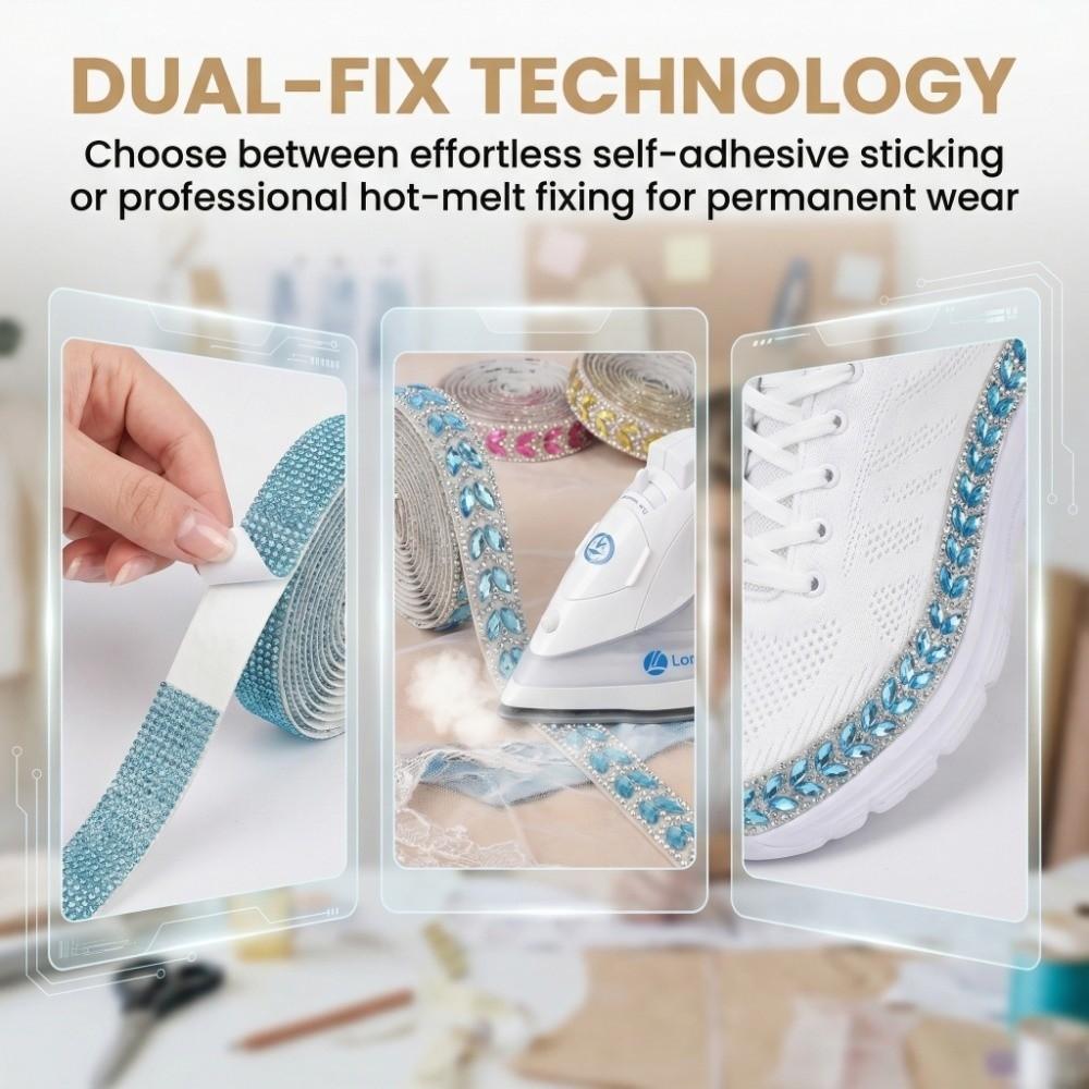 1 Yard Rhinestone Ribbon Self Adhesive Hot Melt Hot Fix Rhinestone DIY Craft AB Color Self Adhesive Tape Clothing Accessories