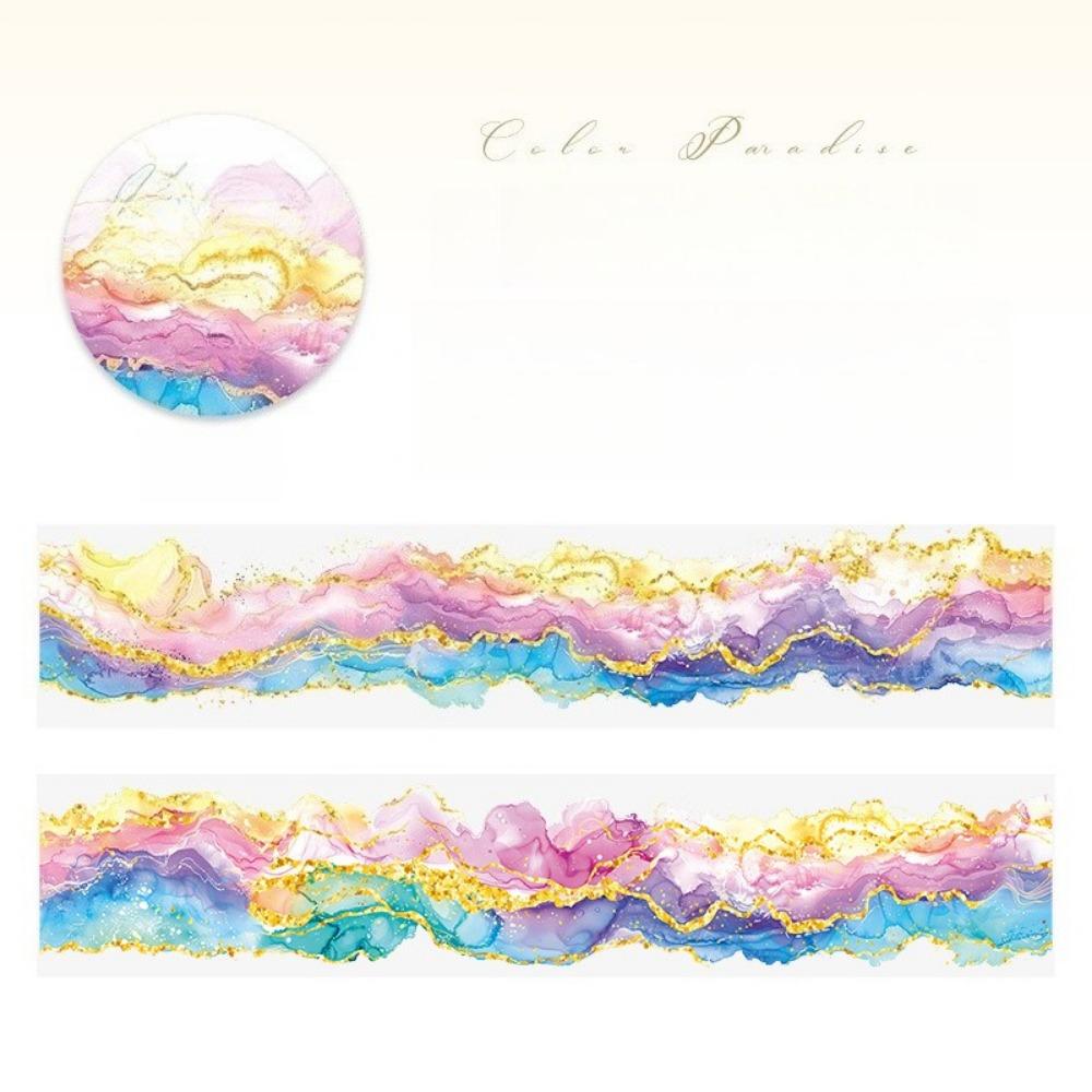 1PC watercolor smudging and bronzing PET tape, color paradise series handbook material decoration circular sticker
