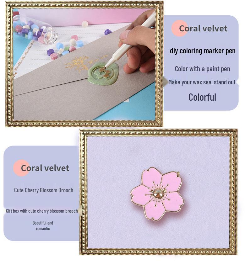 Cherry Blossom Wax Seal Stamp Gift Set: Copper Head, Mixed Color Wax, Spoon & 6-Piece Kit