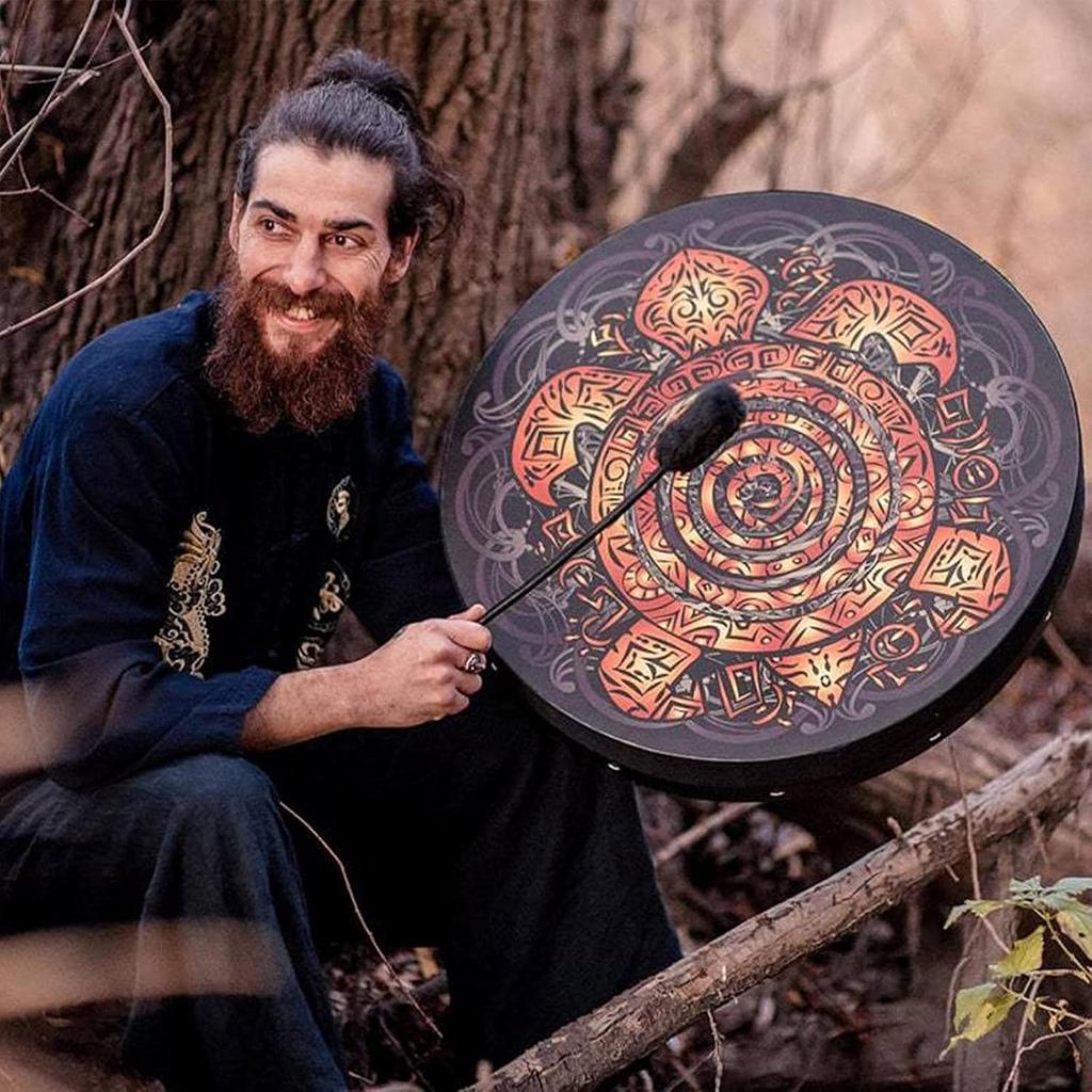 10 Zoll Schildkröten-Schamanentrommel, Lebensbaum-Dekordesign Handtrommel mit Schlägel, Instrumentale Schamanen-Alchemie Mondtrommel, Klangheiler-Schamane