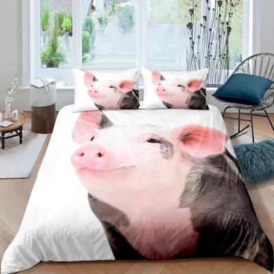 Set Copripiumino Maialino Set Biancheria da Letto Maialino Carino Misura King Copripiumino Zoo Copripiumino Animali Felici della Fattoria con Chiusura a Zip Per Bambino