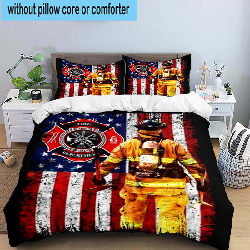 Firefighter's American Pride 3pcs Bedding,Including 1pc Duvet Cover And 2pcs Pillowcases Perfect for Christmas,Ideal for Bedroom, Dormitory