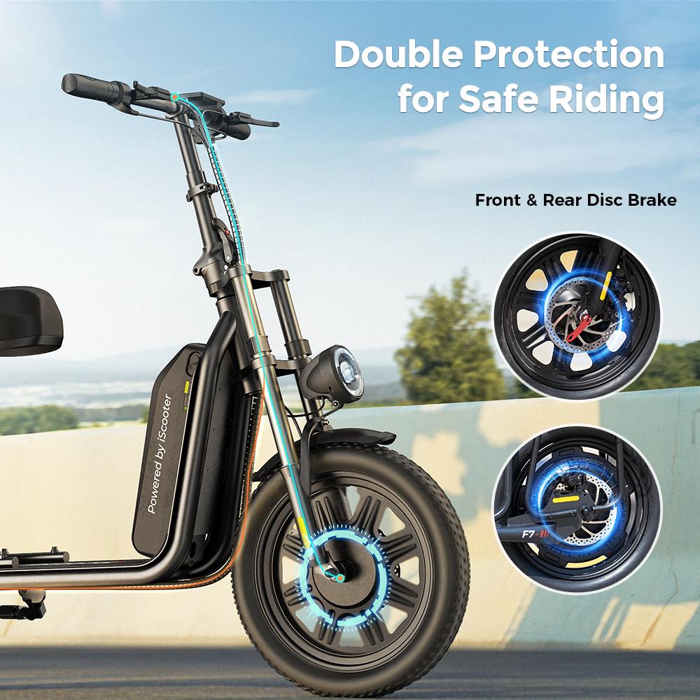 iScooter F7 Electric Scooter 1000W Motor 10.4Ah Battery 16'' Pneumatic Snow Tires 25KM/H Max Speed 64-72KM Range Adult Electric Scooters