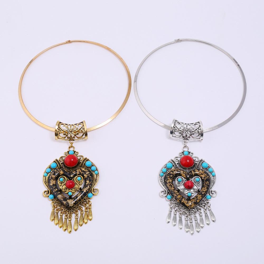 Geometric Style Ethnic Necklace Alloy Metal Heart Glass Pendant For Gift Travel