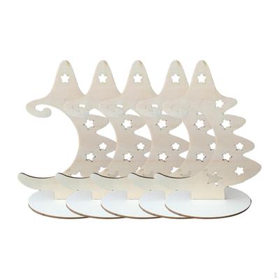 5 Pieces Christmas Tree Crafts Graffiti Unfinished Tabletop Decor DIY Wooden