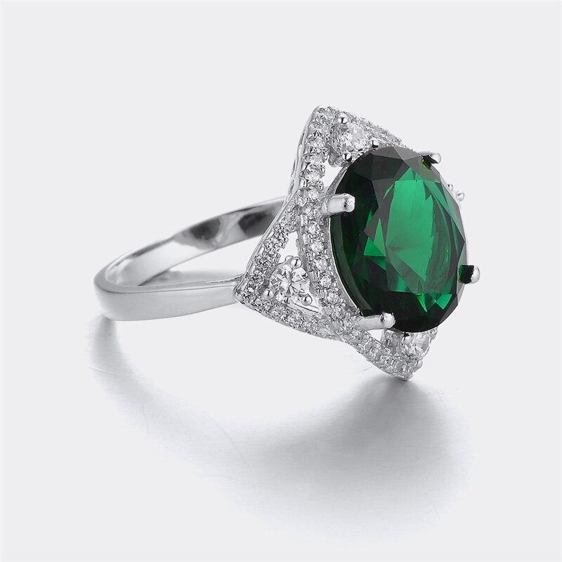 925 Sterling Silver Rings For Women Vintage Russian Created Nano Emerald Romantic Oval Ring Luxury Party Gift Fine Jewelry