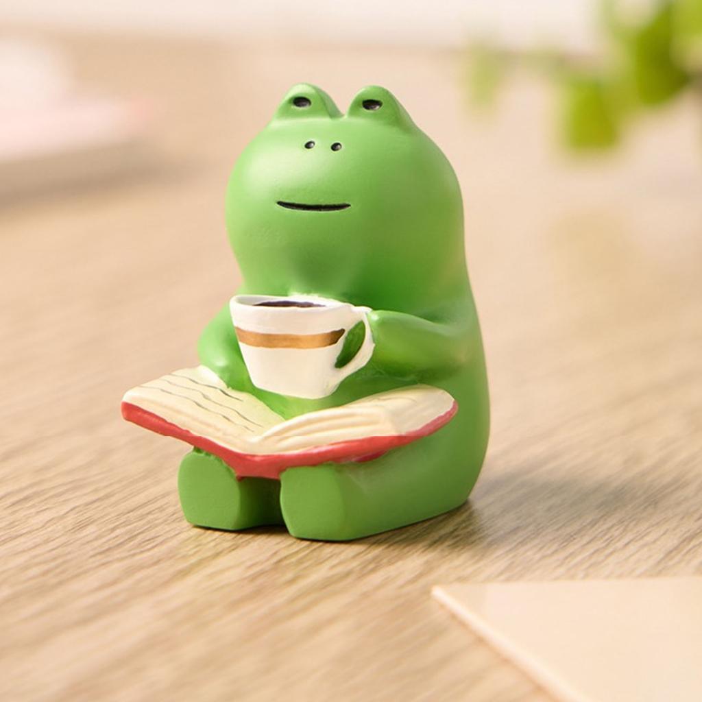 Coffee Frog with Rocking Chair Resin Figurine Miniature Desk Decors Ornament For Home Office Garden Landscape Decoration