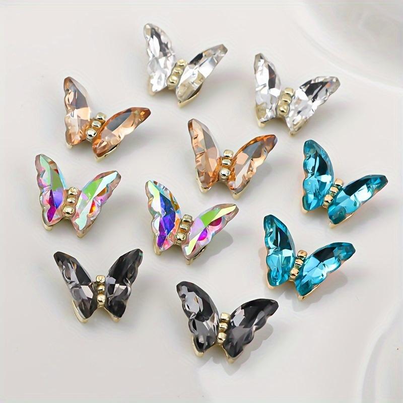 

10 шт. подвески для ногтей в виде бабочек со стразами из хрустального стекла, аксессуары для дизайна ногтей из сплава, принадлежности для дизайна ногтей для женщин и девочек