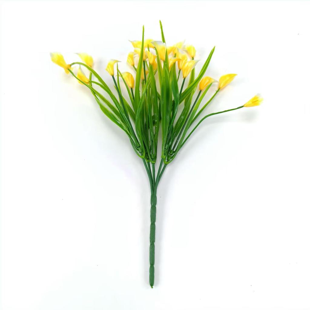 UV-Resistant Fake Calla Lily Bouquet, 5-Prong Spring Grass, for Weddings and Hotel Decor