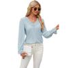 2024 Women's Solid Color V-Neck Long Sleeve Casual Loose T-Shirt