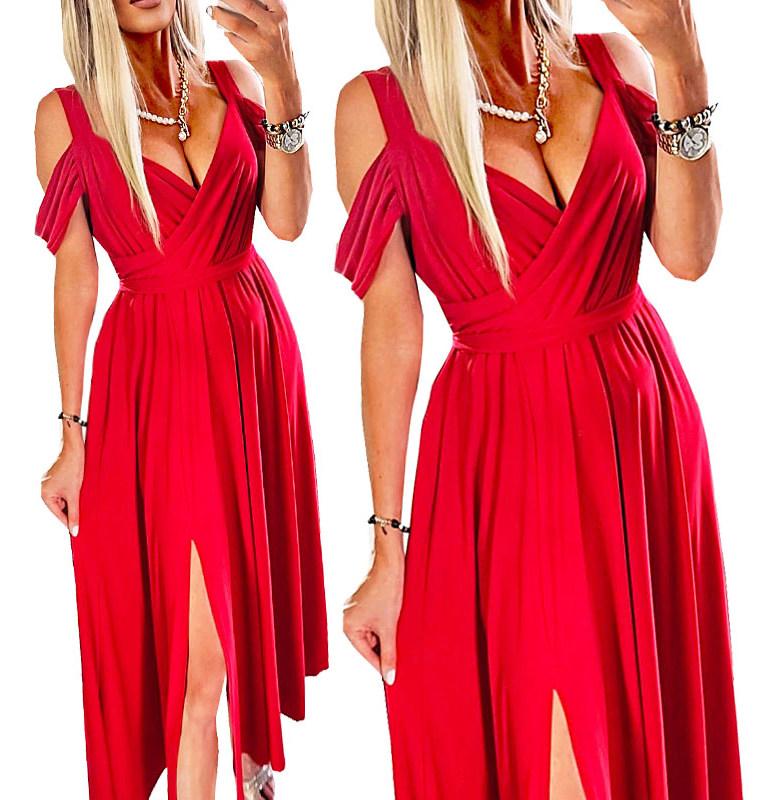 Long Elegant Dress For Wedding Party Classic Maxi With Split Red M