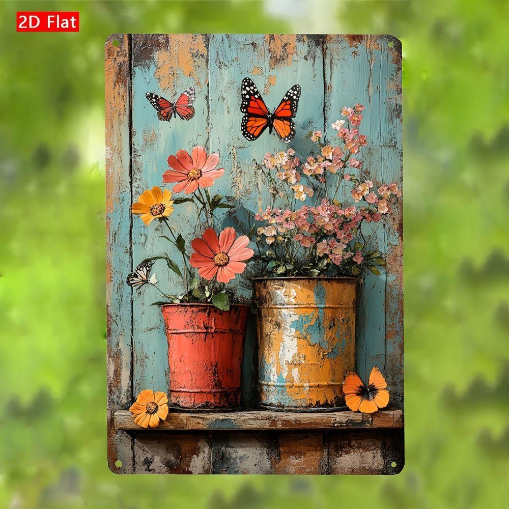 Vintage Metal Wall Poster Teal Rose Teacup 20x30cm Wall Decor