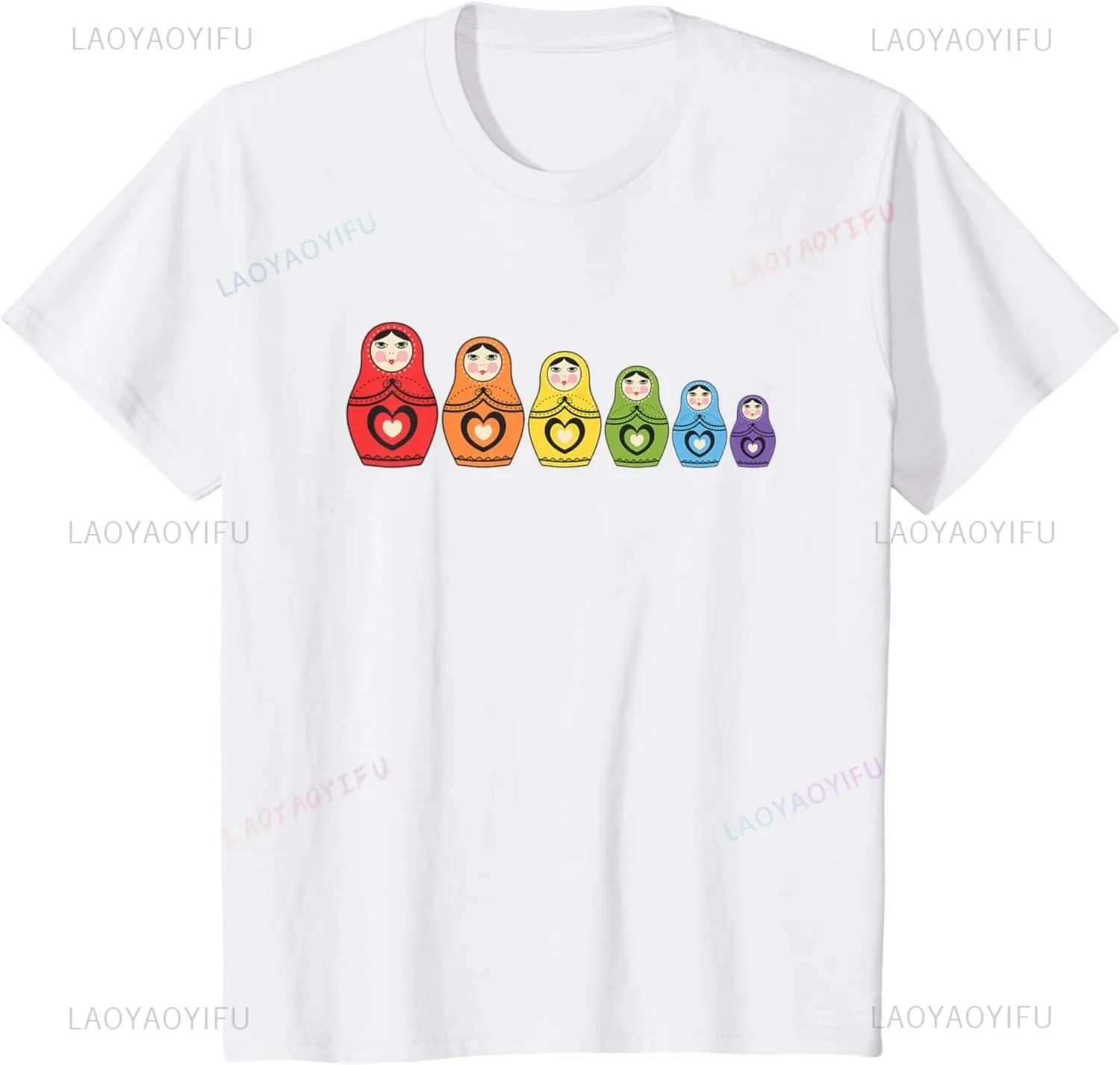 Russian Matryoshka Rainbow T-shirt Summer Short Sleeve Fashion Casual Harajuku Women s Shirt Loose Breathable Men s T-shirt 4XL