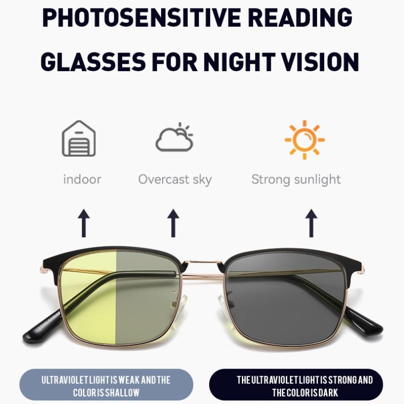 Night Vision Multifocal Photochromic Glasses Yellow Anti Blue Light Reading Glasses Business Dual-purpose Presbyopia Glasses