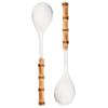 2Pcs/set Bamboo Wooden Handle Big Leaky Spoon Stainless Steel Tableware Long Handle Serving Spoon Fork Kitchen Cutlery Set