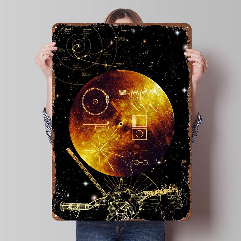 

NASA Voyager 1 Golden Record Poster Nasa Space Tinplate Sign Man Cave Customized Metal Signs for Home Room Wall Art Retro Decor 20x30cm（7.8x11.8inch）