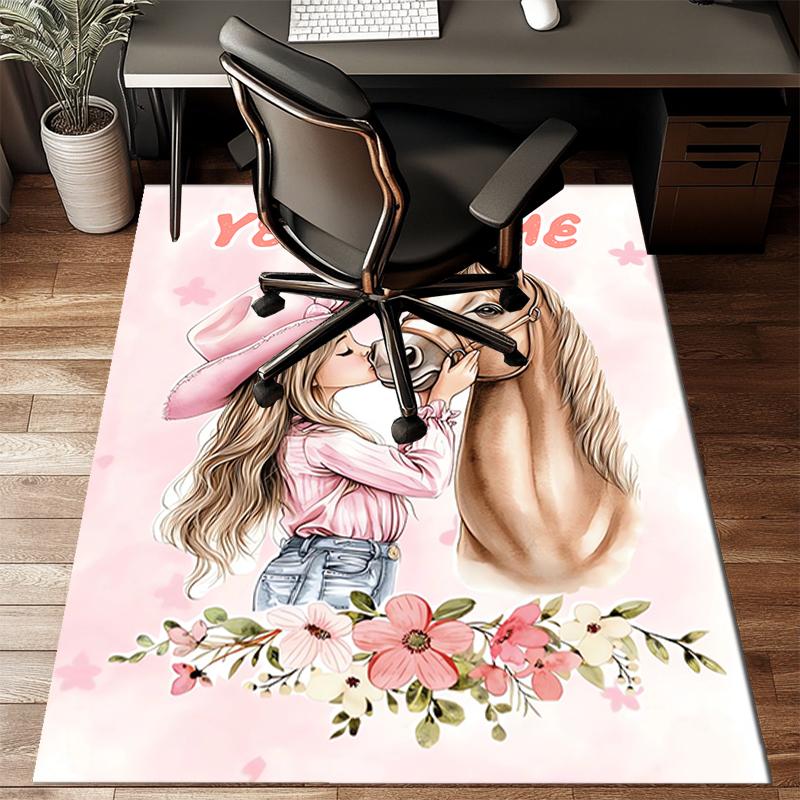 1PC Custom Name Girl Horse Friendship Theme Floor Mat Ideal for Living Room, Game Rooms, Office, Bedroom, Floor Mat Playful Design