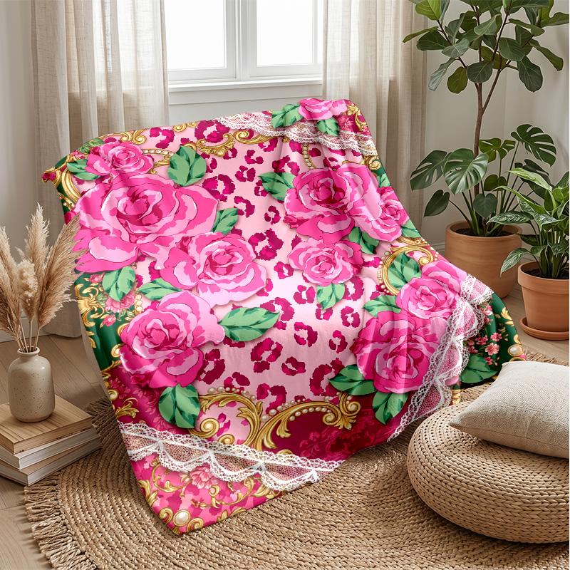 Floral and Bow Composition Theme Blanket Lightweight Warm Flannel Blanket Decorative Throw Blanket for Home Decoration