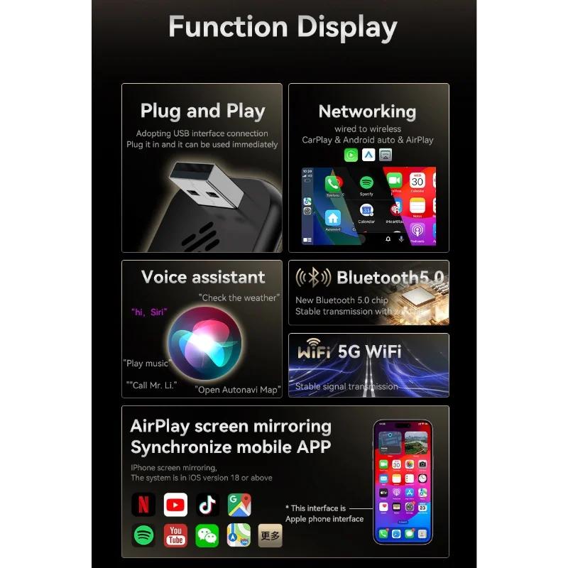 Q1AQ Kabelgebunden zu Drahtlos Carplay 3IN1 Auto KI Box WiFi Android Auto Adapter Airplay MirrorLink Smart Dongle Plug & Play