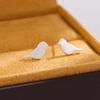 Silver Brushed Bird Stud Earrings - Literary Mori Girl Style