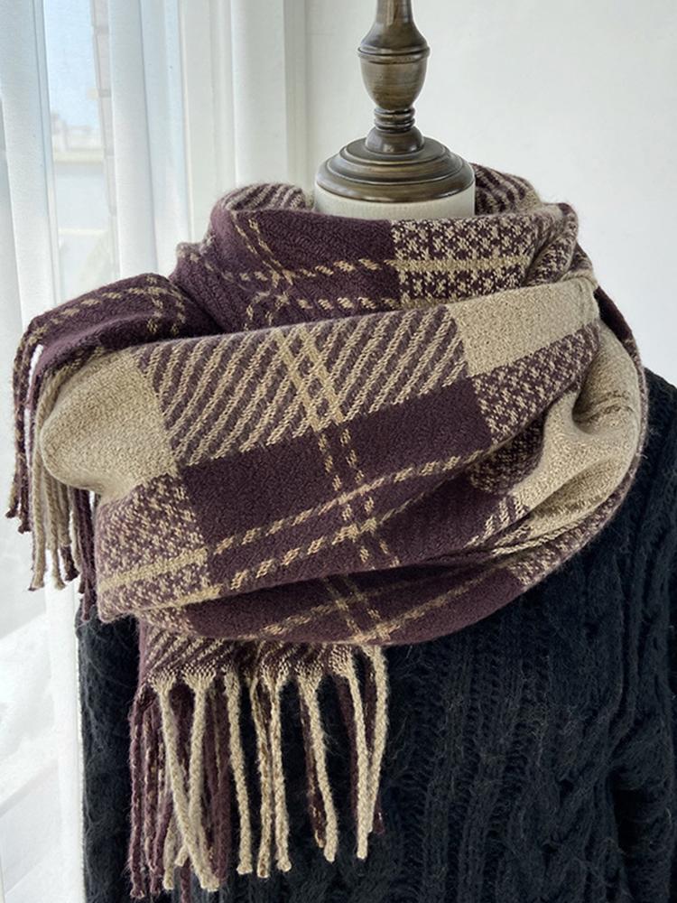 Autumn Winter Women Knitted Scarf Headscarf Lady Men Casual Preppy Plaid Tassel Scarve Mujer Male Foulard Wrap Shawl New Korean