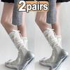 Lolita Long Socks Women Bandage Ribbon Bow Sweet Girls Kawaii Cute Middle Tube Socks Ballet Style Solid Color Black White Socks