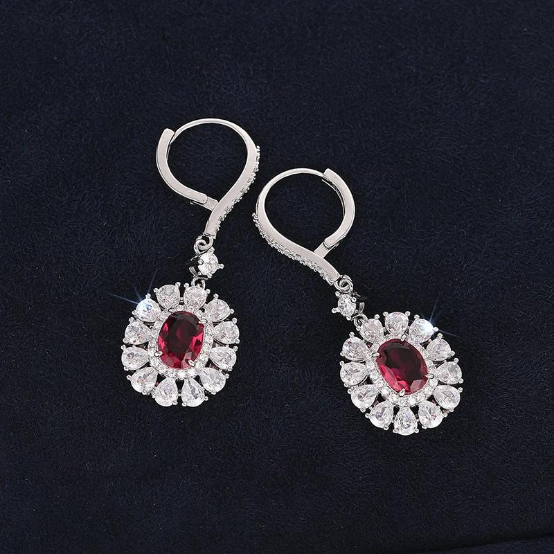 Huitan Brilliant Red CZ Dangle Earrings for Women Wedding Engagement Party Luxury Female Earrings Fancy Gift New Trendy Jewelry