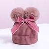 Double Ball Bow Cross-border Preferred Baby Hat Yarn Children's Hat Thickened Baby Hat Children's Knitted Hat