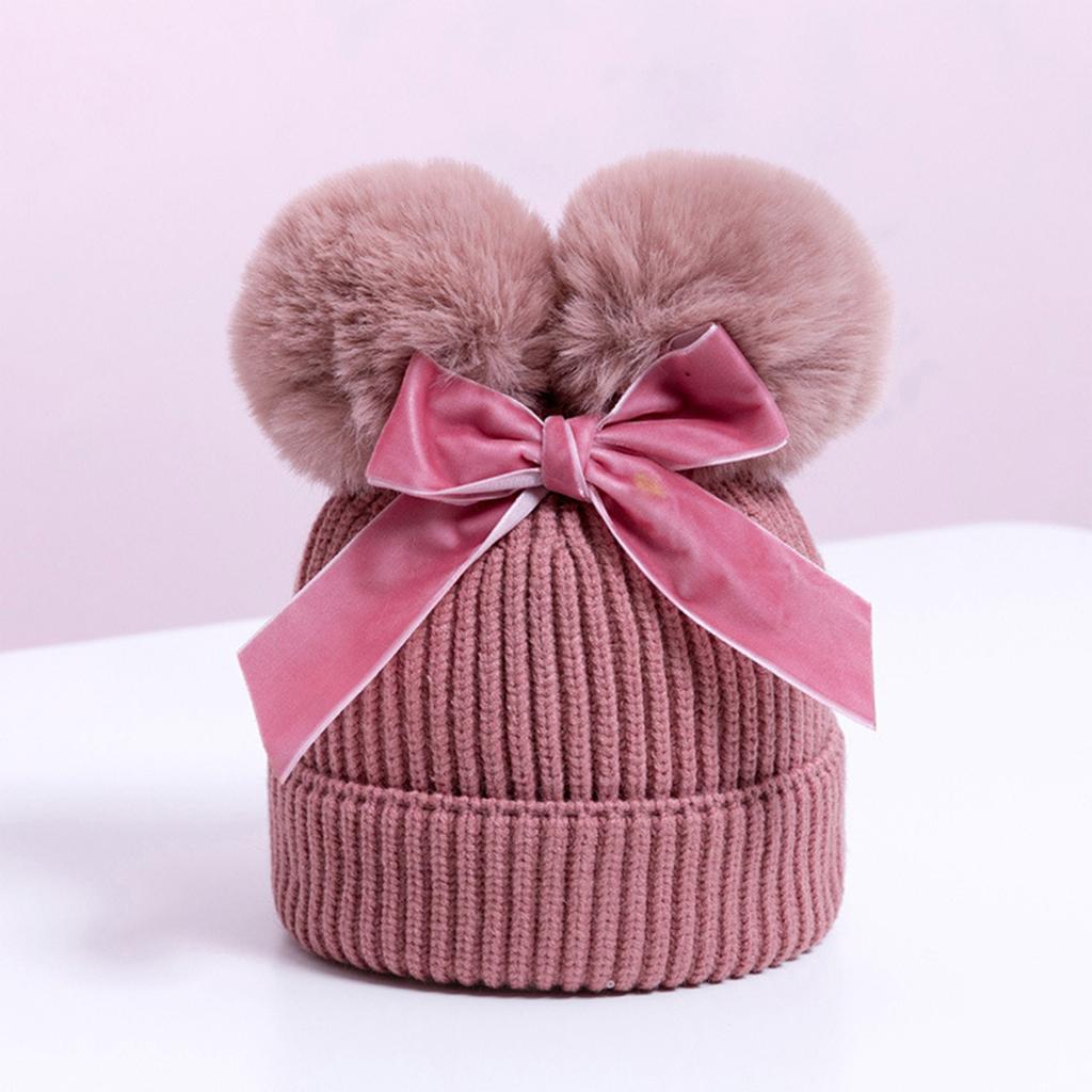 Double Ball Bow Cross-border Preferred Baby Hat Yarn Children's Hat Thickened Baby Hat Children's Knitted Hat