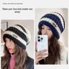 Women's Striped Wool Beanie - Oversized, Warm, Versatile Knitted Hat for Autumn and Winter