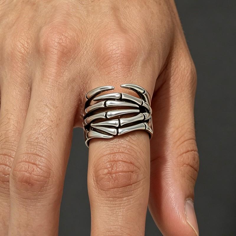 Adjustable Open Ring With Vintage Bone Claw Design Punk Gothic Style Copper Jewelry Men Women