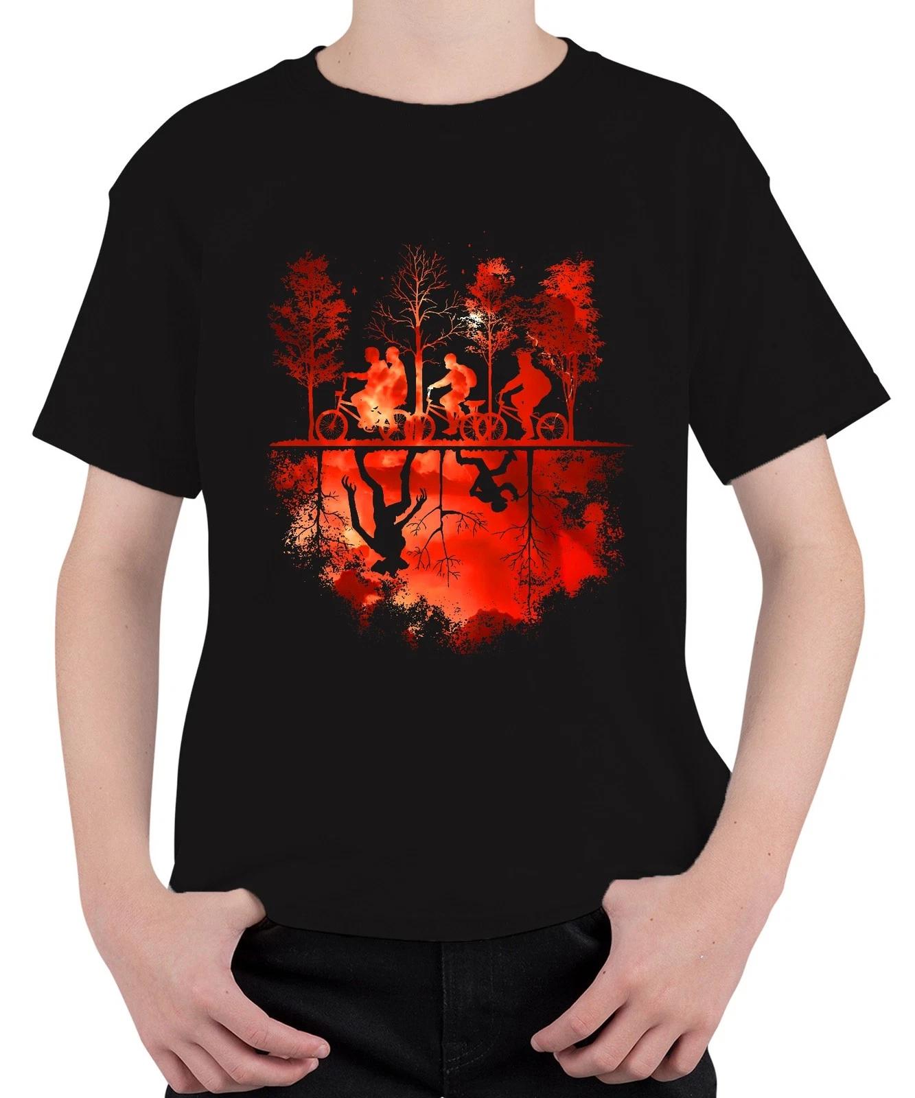 Upside Down Fahrräder Kinder Wald Monster Horror 80er Retro Unisex Kinder T-Shir S