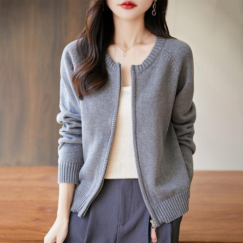 

Fashionable Knitted Sweater Jacket for Women s Spring and Autumn, Versatile and Elegant, Loose and Slimming Jacket, Thick Short Zipper Cardigan M