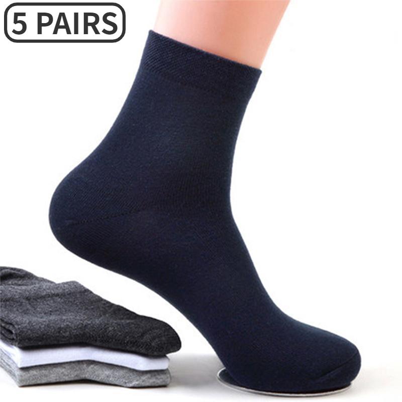 5 Pairs High Quality Men‘s Socks Cotton Casual Business Middle Black Breathable Male Crew Socks Dress Gifts Socks Size 38-44