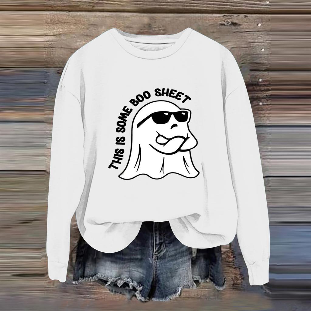 Women's Fashion Casual Long Sleeve Halloween Printed  Neck Sweatshirt