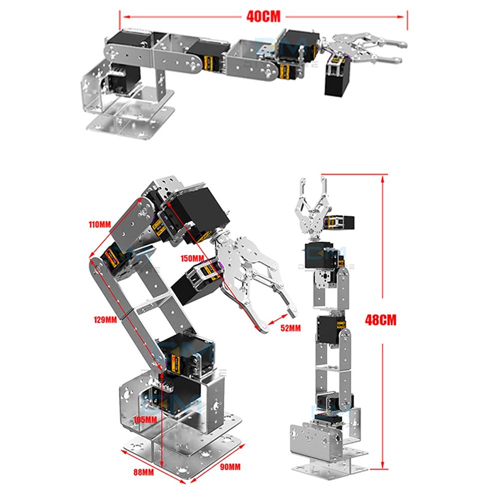 The DiyStudio 6-degree-of-freedom robotic arm DIY kit, featuring aluminum mechanical arm jaws and Arduinor MG995 servo drive bulk (assembly required),