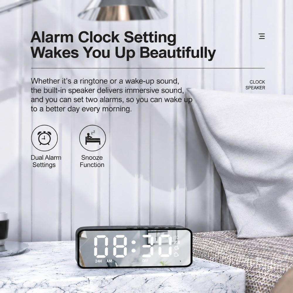 TF Card FM Radio 5.0 Bluetooth Bluetooth Speaker Modern Mirror Surface Alarm Clock  for Living Room