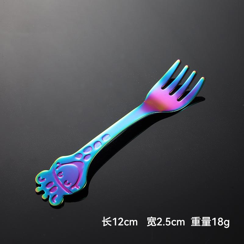 304 Stainless Steel Children's Cartoon Deer Colorful Titanium Plated Small Fork Spoon Mother and Baby Gifts Tableware Baby