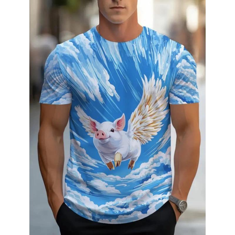 

3D Принт Мужские Забавные Футболки с Графикой Летающей Свиньи Одежда Летние Футболки с Круглым Вырезом и Коротким Рукавом Милая Свинья Повседневные Футболки 6XL