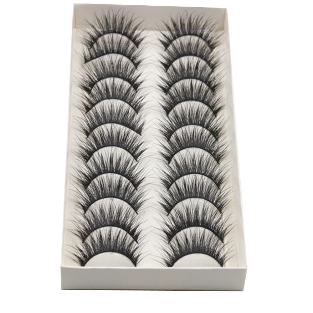 10 Pairs Thick Long Cross Party False Eyelashes Black Band Fake Eye Lashes