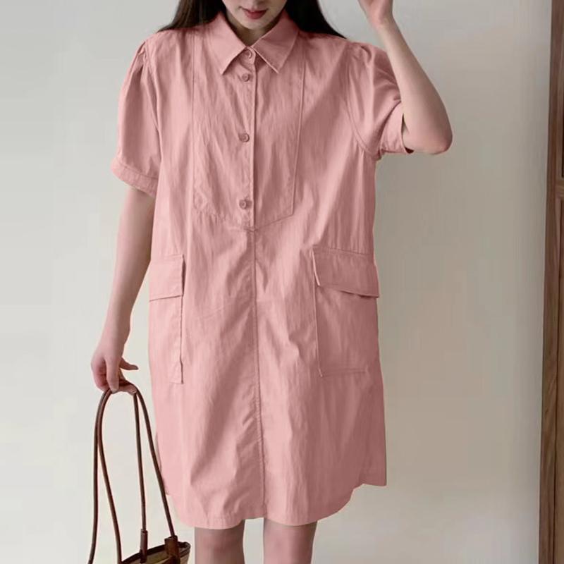 

ZANZEA Женские летние платья с воротником-рубашкой и короткими рукавами и карманами 2XL